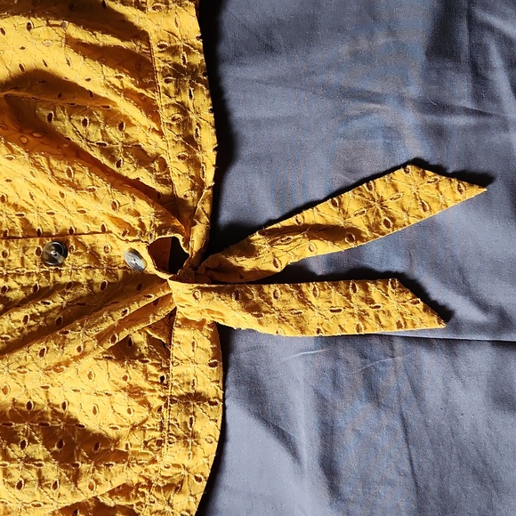 A.n.a Off the Shoulder Mustard Tie Top - Picture 3 of 7